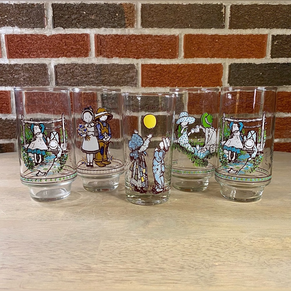 Set of 4 Vintage Holly Hobbie "Happy Talk" Drinking Glasses Coca Cola 1 American